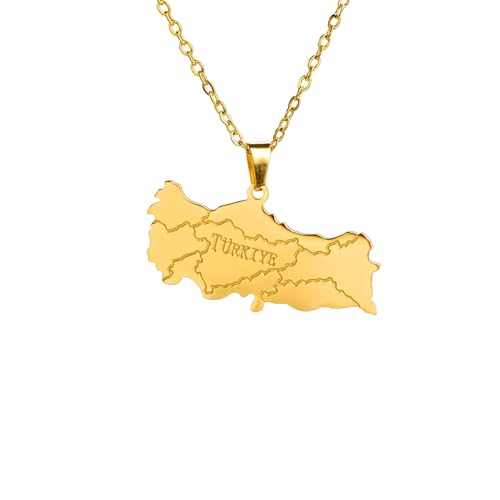 QIANYY Halskette Anhänger Türkei Karte Halsketten für Frauen Männer Gold Farbe Anhänger Halskette Karte Mode Schmuck Geschenke Geburtstagsgeschenk von QIANYY