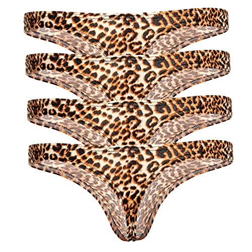 QiaTi Maenner G-String T-Back Unterwaesche Hosen Unterhosen Leopard Thongs Slip (4PCS#gelb, L) von QiaTi