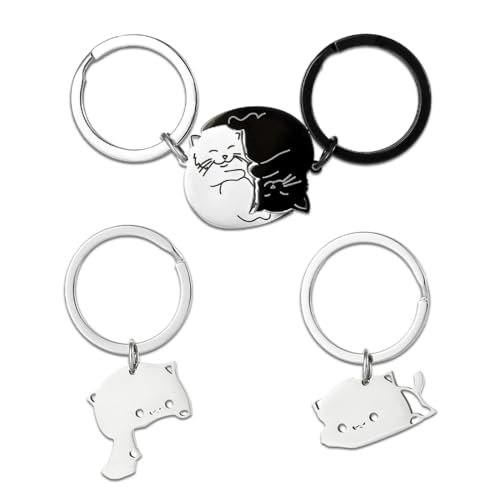 QIBZI Schlüsselanhänger für Damen Katzen-Schlüsselanhänger, Pärchen-Anhänger, Geschenk, Freundschaftsschutz, 2 Paar von QIBZI