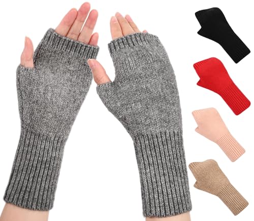 QICEDER Damen Fingerlose Handschuhe, Warmer Halb Strickhandschuhe Winter Pulswärmer Armstulpen Strick Kurzer Gestrickte Stulpen Fäustlinge mit Fingerdaumenloch von QICEDER