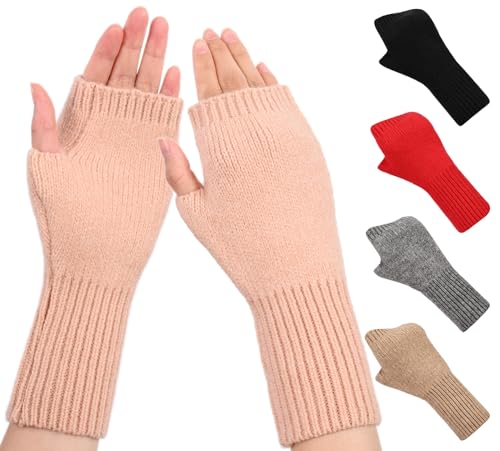 QICEDER Damen Fingerlose Handschuhe, Warmer Halb Strickhandschuhe Winter Pulswärmer Armstulpen Strick Kurzer Gestrickte Stulpen Fäustlinge mit Fingerdaumenloch von QICEDER