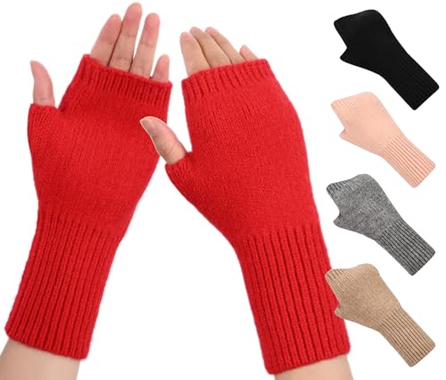 QICEDER Damen Fingerlose Handschuhe, Warmer Halb Strickhandschuhe Winter Pulswärmer Armstulpen Strick Kurzer Gestrickte Stulpen Fäustlinge mit Fingerdaumenloch von QICEDER