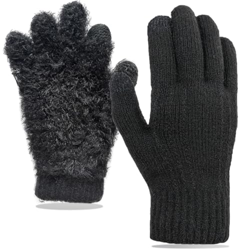 QICEDER Handschuhe Herren Damen Winter Ski Handschuhe Fleece Stretch Strickhandschuhe Touchscreen Handschuhe Wolle Warm Bequem Laufhandschuhe Sport Strickhandschuhe (Schwarz) von QICEDER