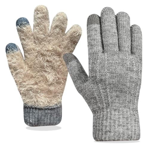 QICEDER Winter Handschuhe für Herren und Damen - Ski, Fleece, Strick, Touchscreen, Wolle, Warm, Bequem, Laufhandschuhe, Sport (Grau) von QICEDER