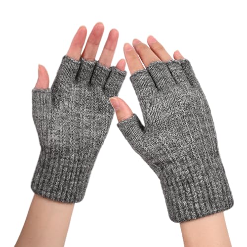 QICEDER Winter Fingerlose Handschuhe, Handschuhe ohne Finger Winter Warme Strickhandschuhe Arbeiten Camping Wandern Laufen Radfahren Fahren für Herren und Damen Winter Halb Finger Handschuhe (grau) von QICEDER