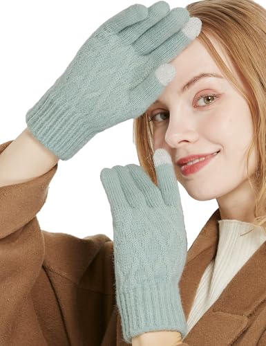 QICEDER Winterhandschuhe für Damen Touchscreen Handschuhe Strick Fingerhandschuhe Sport Warm und Winddicht Winterhandschuhe (Grün) von QICEDER