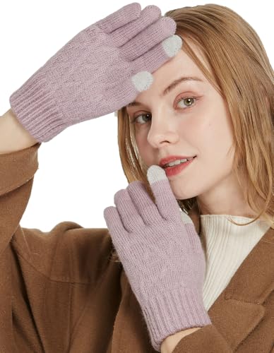 QICEDER Winterhandschuhe für Damen Touchscreen Handschuhe Strick Fingerhandschuhe Sport Warm und Winddicht Winterhandschuhe (Lila) von QICEDER