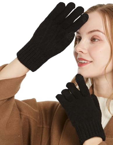 QICEDER Winterhandschuhe für Damen Touchscreen Handschuhe Strick Fingerhandschuhe Sport Warm und Winddicht Winterhandschuhe (Schwarz) von QICEDER