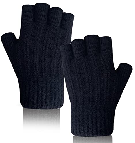 Winter Fingerlose Handschuhe, Handschuhe ohne Finger Winter Warme Strickhandschuhe Arbeiten Camping Wandern Laufen Radfahren Fahren für Herren und Damen Winter Halb Finger Handschuhe (Schwarz) von QICEDER