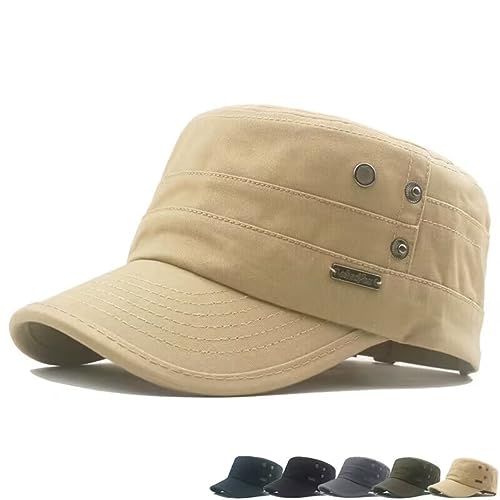 QICHEN Army Cap Vintage Militär Stil Flat Baseball Cap Outdoor Sport Sonnen Kappe Unisex (Beige) von QICHEN