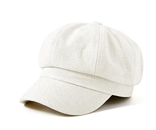 QICHEN Ballonmütze Damen Sommer Schirmmütze Kappe Newsboy Cap Barett Mit Schirm Bakerboy Mütze (Beige) von QICHEN