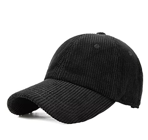 QICHEN Baseball Cap für Damen Cord Cap Basecap Verstellbar Kappe Baseballkappe Strapback Snapback (Schwarz) von QICHEN