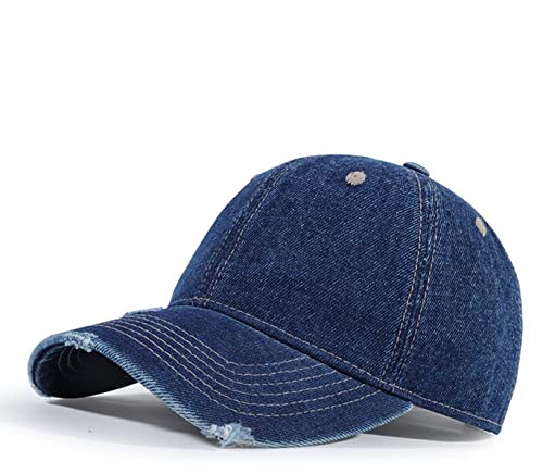 QICHEN Denim Baseball Cap Unisex Vintage Distressed Gewaschene Jeans Basecap Herren Baumwoll Verstellbare Freizeit Sport Golf Kappe (Dunkelblau) von QICHEN
