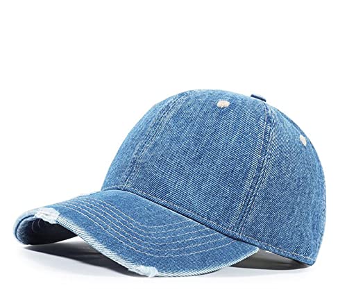 QICHEN Denim Baseball Cap Unisex Vintage Distressed Gewaschene Jeans Basecap Herren Baumwoll Verstellbare Freizeit Sport Golf Kappe (hellblau) von QICHEN