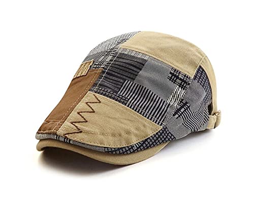 QICHEN Herren Schiebermütze Barett Cap Baumwolle Verstellbare Newsboy Schirmmütze Vintage Ivy Irish Kappe Driving Cabbie Flat Cap (Beige) von QICHEN