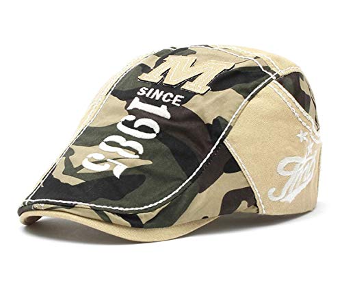 QICHEN Herren Schiebermütze Baumwolle Camouflage Schirmmützen Newsboy Flat Cap Barett (Beige)… von QICHEN