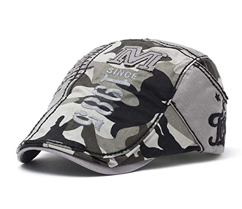 QICHEN Herren Schiebermütze Baumwolle Camouflage Schirmmützen Newsboy Flat Cap Barett (Grau)… von QICHEN