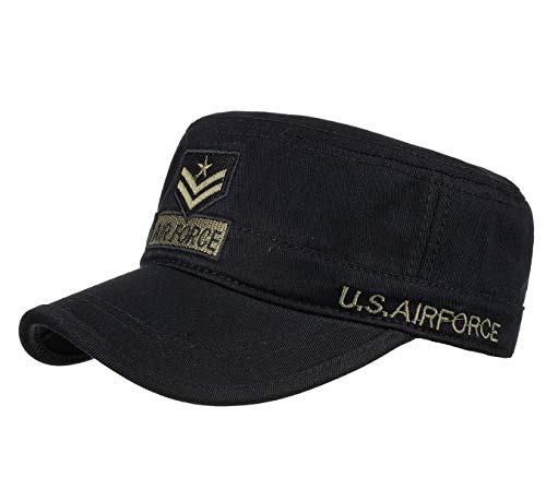 QICHEN Military Army Cap Herren Flache Baseball Cap Freien Wandern Sonnenschutz Freizeit Kappe Verstellbar (Schwarz) von QICHEN