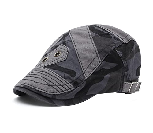 QICHEN Schiebermütze Herren Camouflage Flatcap Barett Cap Schirmmütze irisch Baskenmütze Tarn Jagd Kappe (Grau) von QICHEN