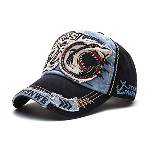 QICHEN Trucker Cap Herren Basecap Vintage Distressed Kappe Unisex (Blau-A) von QICHEN