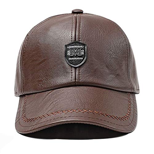 QICHEN Unisex PU Leder Baseballmütze Winter Ohrenschutz Basecap Kappe (Braun) von QICHEN