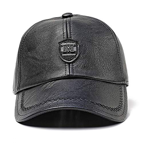 QICHEN Unisex PU Leder Baseballmütze Winter Ohrenschutz Basecap Kappe (Schwarz), 56-60 von QICHEN