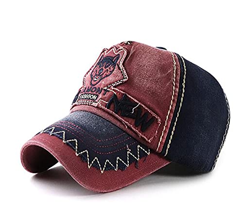 QICHEN Vintage Distressed Baseball Cap Herren Cotton Patch Freizeit Sport Kappe Unisex Basecap (Rot) 56-60 von QICHEN