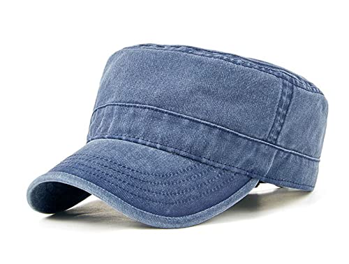 QICHEN Vintage Washed Cap Flat Top Kappe Herren Military Army Cap Freizeit Outdoor Wanderkappe Sonnenhut (Blau) von QICHEN