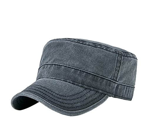 QICHEN Vintage Washed Cap Flat Top Kappe Herren Military Army Cap Freizeit Outdoor Wanderkappe Sonnenhut (Schwarz) von QICHEN