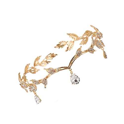 Göttin-Tiara, Elfen-Prinzessin-Tiara, Kristall-Strass-Hochzeits-Kopfband Kristallperlen-Stirn-Kopfschmuck für Braut-Brautjungfern-Mädchen (16.5LX4H CM) (2-Gold) von QICSTELAR