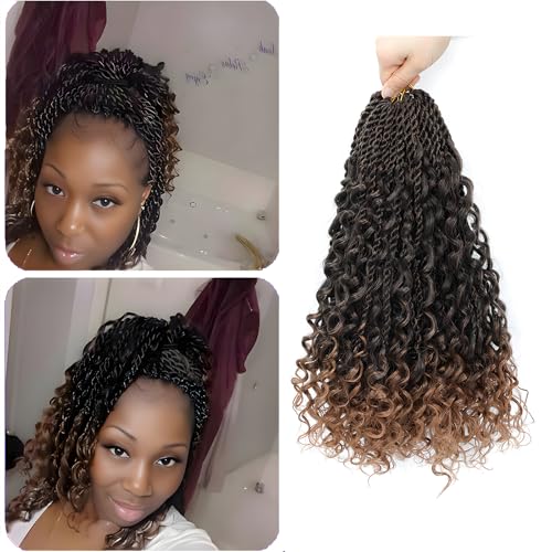 Senegalese Twist Crochet Hair 14 Inch Pre-Looped Island Twist Boho Crochet Braids Hair Extensions with Curls 9 Packs Synthetic Crochet Hair Extensions for Black Women (TB/30, 14 Inch 9 Packs) von QIDESHENG