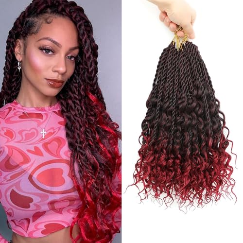 QIDESHENG 9 Packs Senegalese Twist Crochet Hair Pre-Looped Island Twist Boho Crochet Braids Hair Extensions with curls Synthetic Crochet Hair Extensions for Black Women (TB/bug, 14 Inch 9 Packs) von QIDESHENG