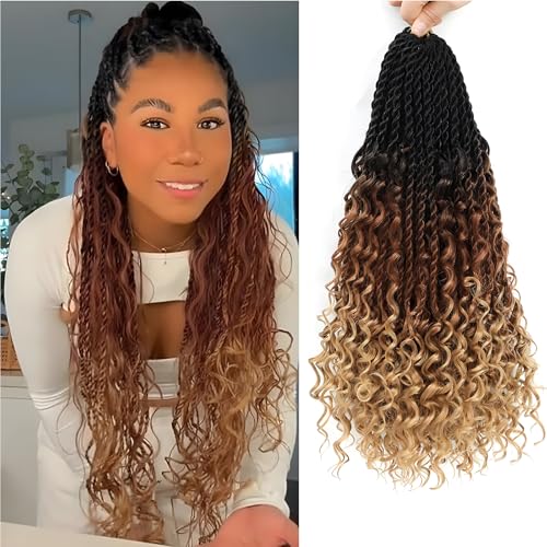 Senegalese Twist Crochet Hair 24 Inch Pre-Looped Island Twist Boho Crochet Braids Hair Extensions with Curls 9 Packs Synthetic Crochet Hair Extensions for Black Women (TB/30/27, 24 Inch 9 Packs) von QIDESHENG