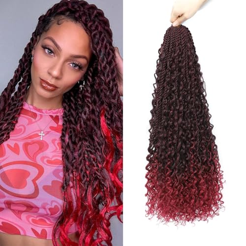 QIDESHENG Senegalese Twist Crochet Hair Pre-Looped Island Twist Boho Crochet Braids Hair Extensions with Curls 9 Packs Synthetic Crochet Hair Extensions for Black Women (TB/bug, 24 Inch 9 Packs) von QIDESHENG