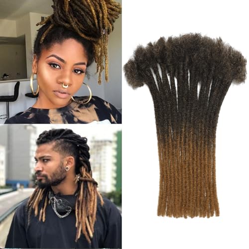 QIDESHENG 12 Inch Dreadlock Extensions Synthetic Hair 30Strands 0.8 Width Handmade Dreads Hair Extensions Reggae Braids Locs Synthetic Hippie Single Ended Dreads for Women/Men/Kids (1B/27, 12Inch) von QIDESHENG