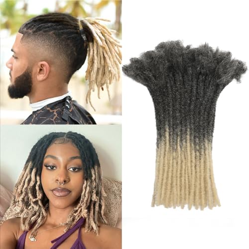 QIDESHENG 12 Inch Dreadlock Extensions Synthetic Hair 30Strands 0.8 Width Handmade Dreads Hair Extensions Reggae Braids Locs Synthetic Hippie Single Ended Dreads for Women/Men/Kids (1B/613, 12Inch) von QIDESHENG