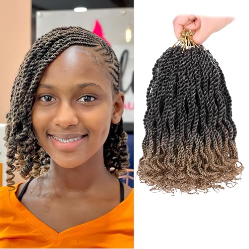 QIDESHENG 8 Inch Wavy Senegalese Twist Crochet Hair 8 Packs Pre-Looped Short Afro Twist Crochet braid Hair Extensions With Curly Ends Synthetic Small Havana for Black Women (TB/27, 8Inch) von QIDESHENG