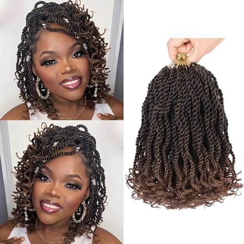 QIDESHENG 8 Inch Wavy Senegalese Twist Crochet Hair 8 Packs Pre-Looped Short Afro Twist Crochet braid Hair Extensions With Curly Ends Synthetic Small Havana for Black Women (TB/30, 8Inch) von QIDESHENG