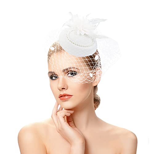 Fascinator Damen Damen Fasching Kostüm Accessoires Ladies’ Cocktail Party Fascinator Flower Feather Tea Party Women Girls Hair Clip 50er Jahre Fascinator Hut Für Frauen von QIFLY