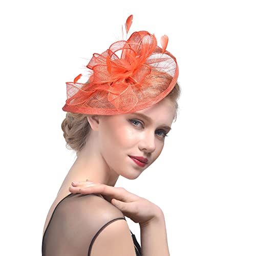 Fascinator Damen Damen Fasching Kostüm Accessoires Wedding Church Party Hair Clip Flower Fascinator Feather Brooch Corsage Hair Clip 1920s Flapper Fascinator Mesh Veil Headband von QIFLY