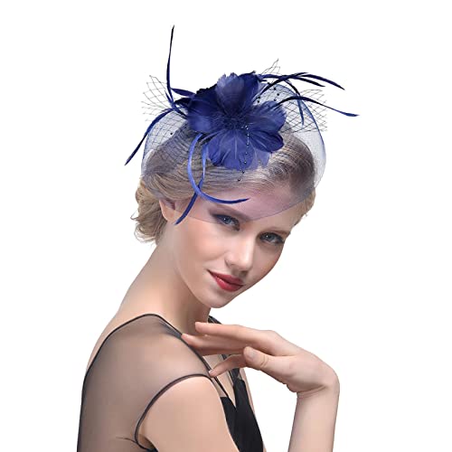 Fascinator Damen Damen Fasching Kostüm Accessoires Wedding Hat with Clip Flower Feather Tea Party Women Girls Hair Clip Blume Feder Fascinator Hut von QIFLY