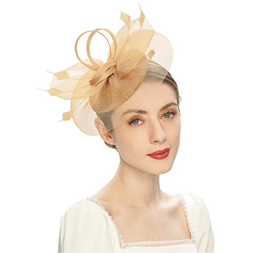 Fascinator Damen Damen Fasching Kostüm Zubehör Wedding Cocktail Tea Party for Women and Girls Flower Feather Tea Party Women Girls Hair Clip Bowknot Fascinator Hat von QIFLY