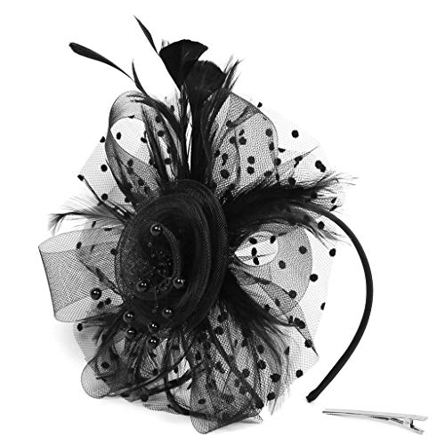 Fascinator Damen Women's Fascinator Hair Clip Hat Hochzeit Braut Kopfschmuck Kopfschmuck Flower Feather Tea Party Women Girls Hair Clip 1920s Veil Fascinator Hat for Women von QIFLY
