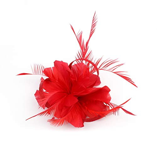 Fascinator Damen Women's Fascinator Hair Clip Hat Hochzeit Braut Kopfschmuck Kopfschmuck Flower Feather Tea Party Women Girls Hair Clip 1920s Veil Fascinator Hat for Women von QIFLY