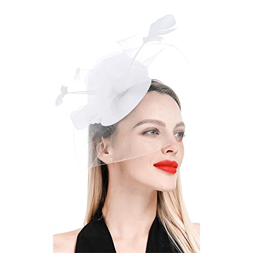 Fascinator Damen Women's Mesh Feathers Clip Wedding Cocktail Tea Party for Women and Girls Fascinators Pillbox Hat Blume Feder Fascinator Hut von QIFLY