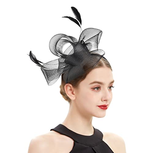 Fascinator Hochzeit Damen Fasching Kostüm Zubehör Wedding Party Top Tea Hat for Women and Girls Feather Headband Costume Accessories for Women Ball Headband for Headband von QIFLY