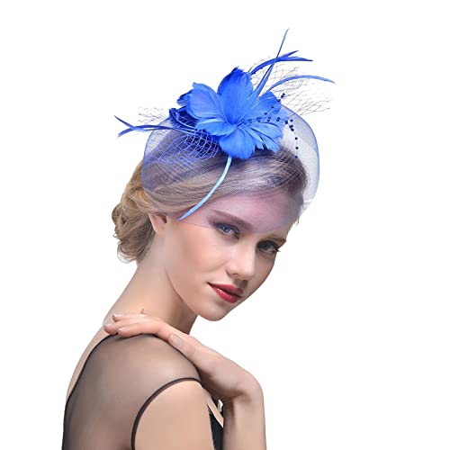 Fascinator Hochzeit Women's Fascinator Hair Clip Hat Pillbox Schleier Hut Headwear Elegant Cocktail Wedding Headbands for Women Girls 1920s Veil Fascinator Hat for Women von QIFLY