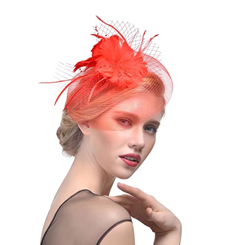 Fascinator Hochzeit Women's Fascinator Hair Clip Hat Pillbox Schleier Hut Headwear Elegant Cocktail Wedding Headbands for Women Girls 1920s Veil Fascinator Hat for Women von QIFLY