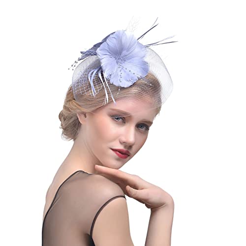 Fascinator Hochzeit Women's Mesh Feathers Clip Vintage Banquet Headwear Fascinators Hat Feder Netz Schleier Party Hüte 1920s Veil Fascinator Hat for Women von QIFLY