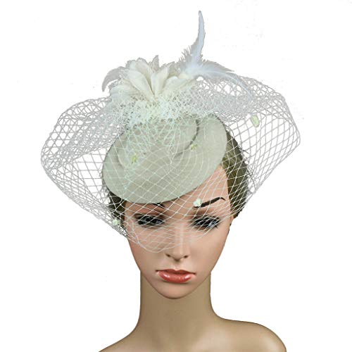 Fascinator Hochzeit Women's Vintage Accessories Sinamay Feather Flower Derby Ball Flower Feather Tea Party Women Girls Hair Clip 1920s Veil Fascinator Hat for Women von QIFLY